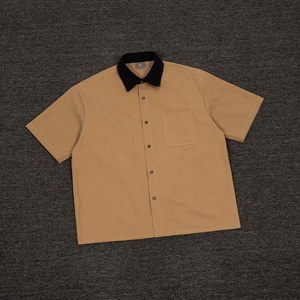 Camisas Cargo de Moda Masculina, Estilo Urbano, con Botones, Color Marrón, Holgadas, a Cuadros, 100% Algodón, Personalizadas, con Bloques de Color, Camisa de Manga Corta de Algodón para Hombre - Product Image 1