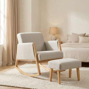 Juego de silla reclinable de madera de estilo moderno con brazos de ratán para dormitorio, guardería y sala de estar, muebles duraderos para niños - Product Image 1