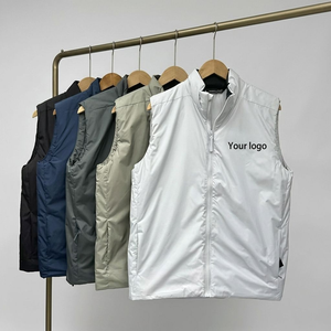Gilet matelassé coupe-vent pour homme, col montant, couleur unie, fermeture éclair sur le devant, vêtement d'extérieur décontracté, 100 % polyester, pour l'automne - Product Image 1