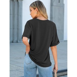 ANRABESS Camiseta holgada de manga corta para mujer, camiseta básica informal de verano con bolsillo, tela de jersey transpirable 100% algodón - Product Image 4