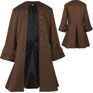 Cappotto marrone Vintage medievale <span class=keywords><strong>Jack</strong></span> <span class=keywords><strong>Sparrow</strong></span> Costume Cosplay uomo rinascimentale pirata gotico Steampunk giacca - Product Image 2