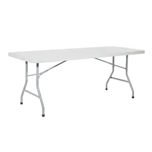 Meja lipat plastik luar ruangan kemah, meja lipat plastik persegi panjang 1.8m, meja putih luar ruangan bjflamingo 6 kaki
