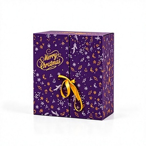 Custom Purple Gold Foil <b>Christmas</b> Gift <b>Box</b> Rigid Cardboard Matte Lamination Satin Ribbon OEM Luxury Holiday Packaging Wholesale - Product Image 1