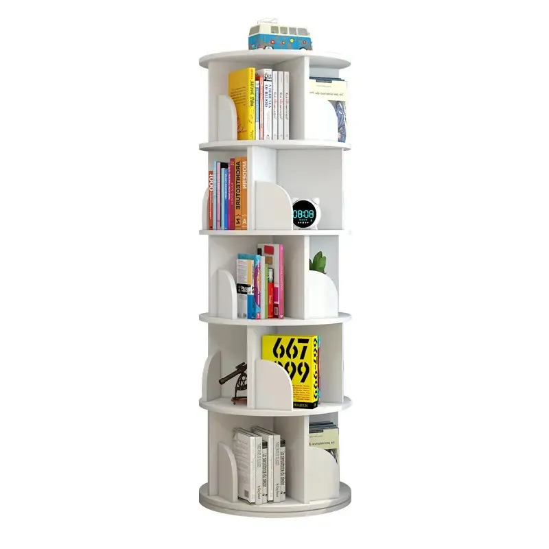 Costom Madeira 5-Shelf Modern 360 Rotating Armazenamento Display Book Rack