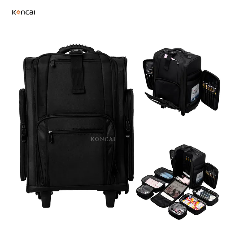 FAMA factory High Quality Material Black Nylon Makeup Brush Trolley Case Travel Organizer Bag