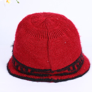 Women's Knitted Bowl <b>Hat</b> With Floral Decor Winter <b>Warm</b> Casual <b>Hat</b> For Elderly Women - Product Image 4