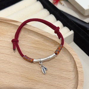 Bracelet en argent pur 999, cordon rouge tissé en bambou, bijoux unisexes à porter au quotidien - Product Image 5