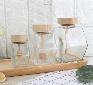 Barattoli di Vetro per Miele da 100ml, Mini Contenitori Esagonali con Coperchio in Legno di Bambù - Product Image 2