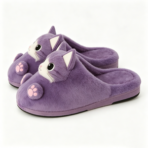 Custom Purple <b>Cat</b> <b>Plush</b> Fuzzy Indoor Slippers with Cute Face Design Halloween Unisex for Babies 0-24 Months - Product Image 3