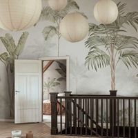 Papier peint gris imperméable sans couture, motifs de plantes tropicales pour la décoration murale du salon et de la chambre
