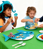 Assiettes en papier jetables en gros, résistantes, de forme spéciale, pour les fêtes d'enfants, thème animal, requins