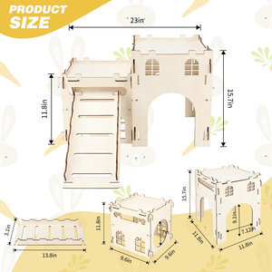 Istana kelinci lembut kayu Hideout Split balkon dalam ruangan multicerita menara panjat tangga berventilasi rumah kokoh untuk anjing kucing - Product Image 2