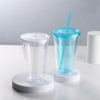 Gobelet Boba en plastique réutilisable, avec couvercles et paille, pour sport en plein air, ml, 16oz 24oz