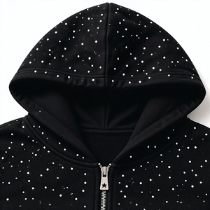 Sweat à capuche zippé Night Crown pour homme, imprimé étoiles noires, style streetwear, coupe oversize, 100% coton tricoté, anti-rétrécissement, doublé, pour l'automne - Product Image 4
