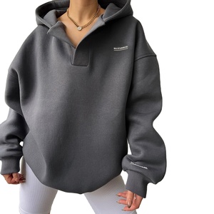 Custom Plus Size Women Vintage Long Spring/Autumn/Winter Printed Front <b>V</b>-neck Fleece Sublimation Hoodie No <b>String</b> - Product Image 1