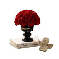 Handgemaakte vaas met 22 geconserveerde rozen, zwarte marmeren voet, onsterfelijke roos, tafeldecoratie, cadeau voor Valentijnsdag, verjaardag, bruiloft, Moederdag