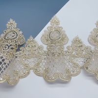 Bordure en dentelle à sequins en polyester de 24 cm de large, couleur or, pour robe de mariée, dentelle à cordonner