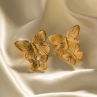Français Déclaration Femmes Mode Bijoux Anneaux En Acier Inoxydable Plaqué Or Déclaration Fleur Papillon Ouvert Anneau Réglable Femmes