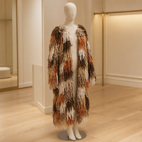 Cardigan long décontracté pour femme, tricoté à la main au crochet, multicolore, avec franges et pompons, pour l'automne
