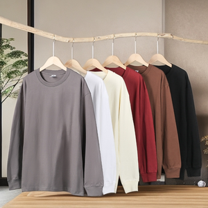 Camiseta de algodón puro de 260gsm para hombre, camiseta sólida de manga larga con hombro ligeramente caído, puños acanalados, dobladillo suelto, Camiseta deportiva informal transpirable - Product Image 1