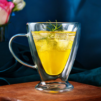 Mug à café en verre conique à double paroi en borosilicate, avec poignée, tasse en verre transparent isolée thermiquement pour latte et thé
