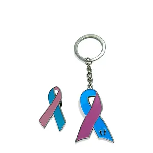 कस्टम लोगो रंगीन धातु आत्मकेंद्रित स्तन कैंसर जागरूकता रिबन अंचल बिल्ला पिन