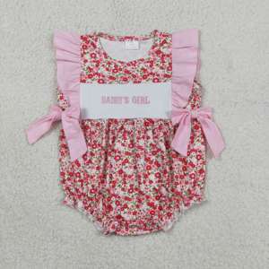 Combinaison bébé fille rose à fleurs brodées SR3939, adorable ensemble en coton et élasthanne. - Product Image 3