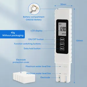 Écran LCD numérique 3 IN1 TDS Testeur EC Testeur sans rétroéclairage Détecteur multifonctionnel de qualité de l'eau