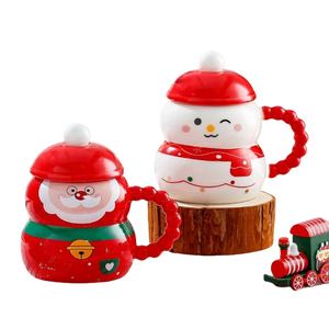 Taza de Cerámica Ecológica de Grado Alimenticio con Tapa y Cuchara, Diseño de Santa Claus, 400 ml, con Logotipo Personalizado, para Regalos Navideños Familiares y de Pareja - Product Image 1