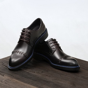 2025 Latest Model Genuine Leather Lace-up Men's <b>Shoes</b> English-style Stitched Handmade Pointed-toe Wedding Derby <b>Shoes</b> <b>Height</b> - Product Image 4