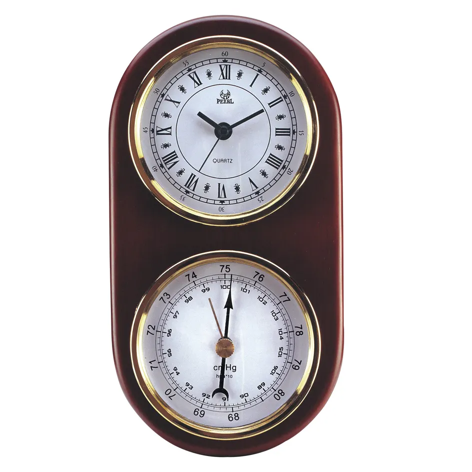 Station météo PEARL sur bois Antique, horloge horloge analogique à piles