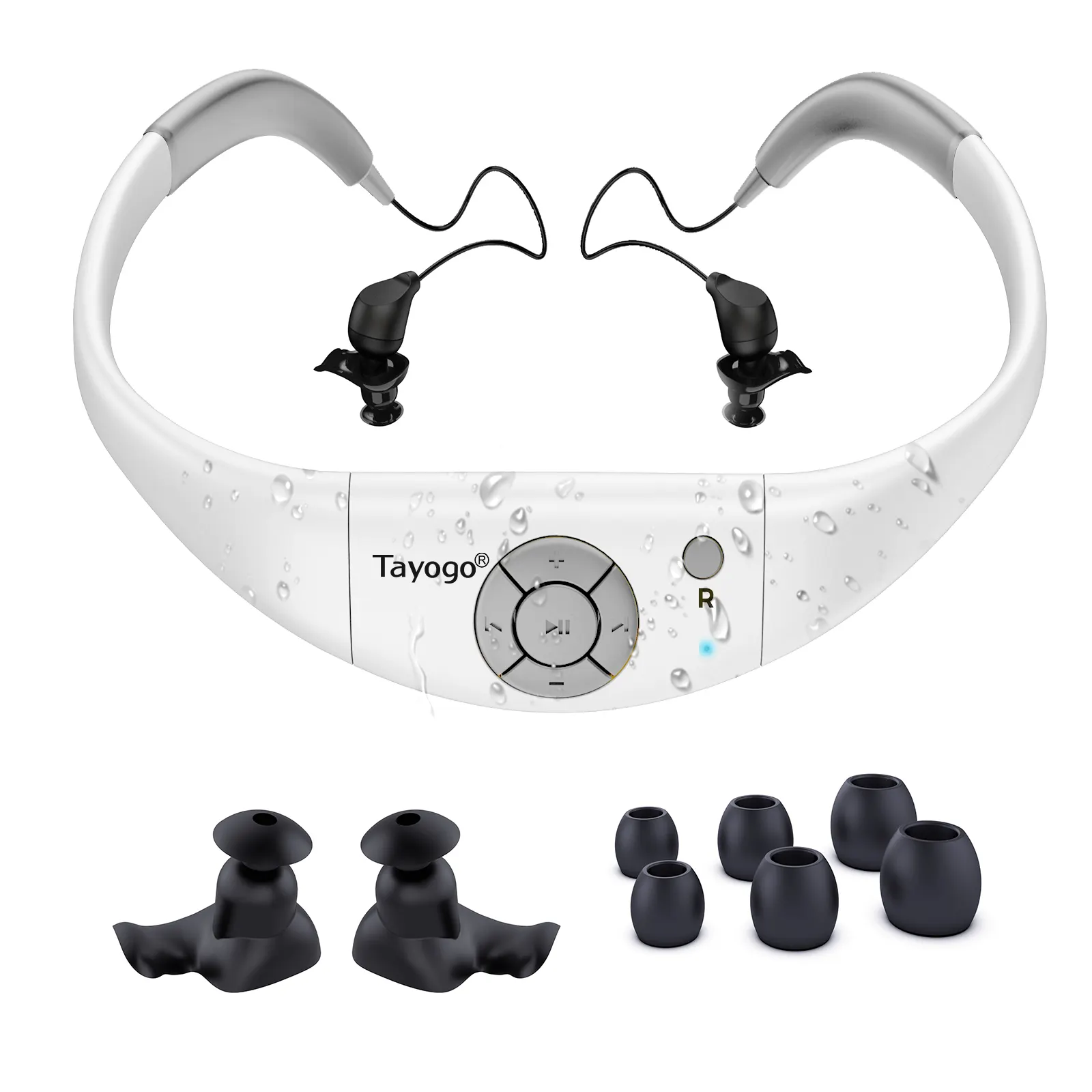 Wasserdichter MP3-Player zum Schwimmen, Tayogo IPX8 8GB Unterwasser kopfhörer mit Shuffle-Funktion, für Wassersport, Laufen