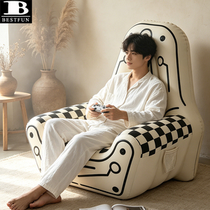 Fauteuil de jeu gonflable confortable, canapé-lit d'appoint à motif damier avec poche latérale pour chambre à coucher et mobilier de détente pour adultes - Product Image 5