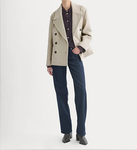 Abrigo casual elegante beige de mujer, de doble botonadura, corto, de mezcla de lana, tipo Pea Coat - Product Image 4