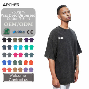 Camiseta Unisex Oversize de Manga Corta, 100% Algodón, 260 g/m², Estilo Americano Vintage, Teñida con Cera, Lavada y Desgastada, Venta al Por Mayor - Product Image 2