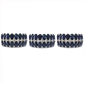 Nouvelle Collection – Bague de Mariage et de Fête Large en Or Blanc 18 carats avec Diamant Taille Brillant Véritable VS SI et Saphir Bleu, Design Personnalisé - Product Image 4