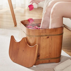 Seau de bain de pieds en <span class=keywords><strong>bois</strong></span> épaissi pédicure spa baril <span class=keywords><strong>bassin</strong></span> carré baignoire avec couvercle massage - Product Image 4