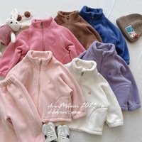 Ensemble deux pièces mode pour filles : veste zippée en molleton épais et pantalon en coton, style coréen automne-hiver