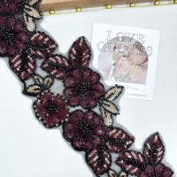 Bordure en dentelle florale brodée de sequins noirs |   Dentelle en maille florale colorée pour Abaya, Kaftan, manches de robe, bordure décorative