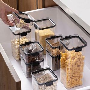 Pot de conservation alimentaire rectangulaire moderne en plastique blanc transparent de qualité alimentaire, avec fermeture à boucle, grande capacité, compatible lave-vaisselle - Product Image 1