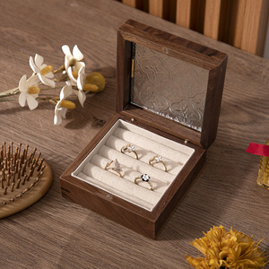 Furun Solid Wood Jewelry Box Rectangle Elegant Floral Pattern <b>Storage</b> Display Rack For <b>Rings</b> And Jewelry - Product Image 4
