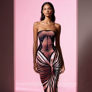 Nouvel arrivage de robes de mode pour femmes Robe bustier design d'impression 3D de tempérament Robe longue à fourche ouverte pour femmes - Product Image 1