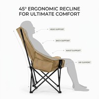 Chaise pliante d'extérieur robuste et portable avec dossier haut, couleur kaki sable, pour pique-nique et pêche, avec sac de transport inclus, vente en gros, OEM disponible