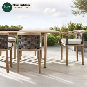 Accoudoir en <span class=keywords><strong>rotin</strong></span> de teck pour jardin extérieur, chaise de salle à manger, Villa, cour, chaise en <span class=keywords><strong>rotin</strong></span> en bois moderne, ensemble de sièges d'hôtel - Product Image 1