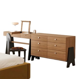 Solid Oak Six Drawer Chest With Glass Top Eco Friendly Entryway Cabinet For Dining Room - Product Image 5