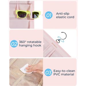 Organisateur de lunettes de soleil suspendu mural, étui de rangement double face rose 33x15x85cm en polyester - Product Image 5