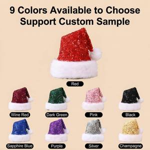 Chapeaux de Père Noël en polyester rouge à paillettes, doux, pour adultes, pour fêtes de Noël et spectacles de fin d'année (vente en gros) - Product Image 4