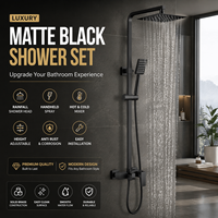 Système de douche mural moderne en acier inoxydable brossé noir mat avec pommeau de douche pluie et douchette à main pour salle de bain d'hôtel