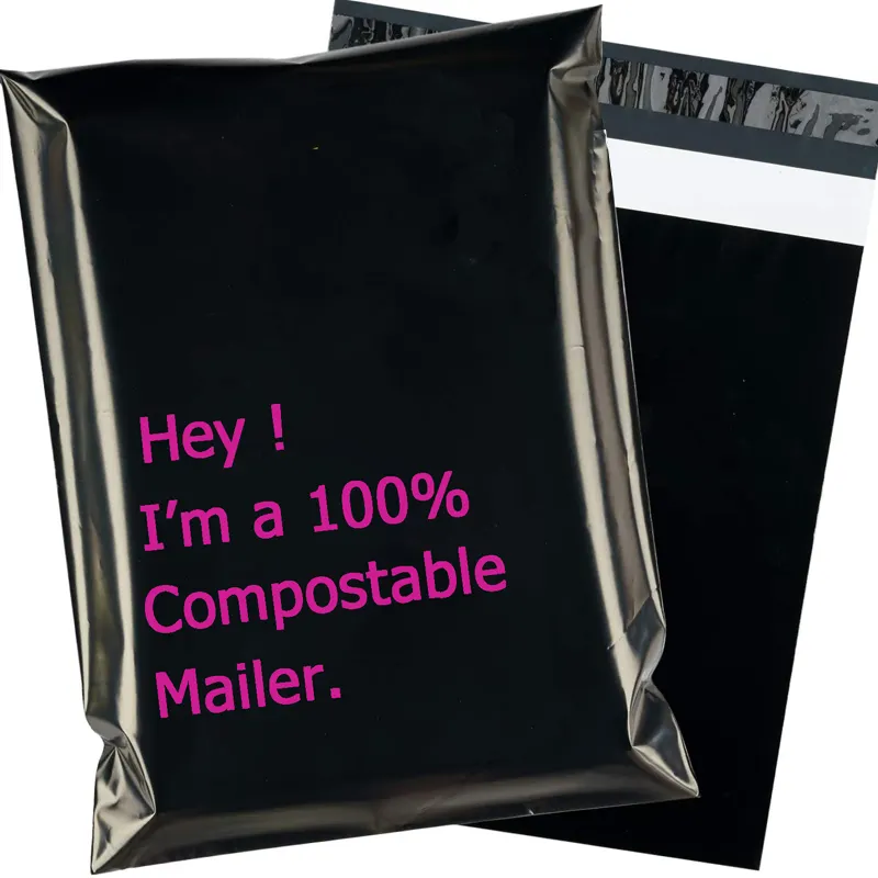Enveloppes de livraison biodégradables, 50 pièces, emballage plastique avec Logo personnalisé, sacs de courrier noir