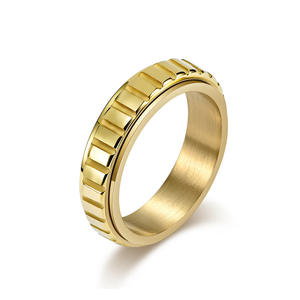 Unisex Stainless Steel <b>Ring</b> Gold Geometric Rotating Pattern Index Finger Streetwear Jewelry Gift - Product Image 1